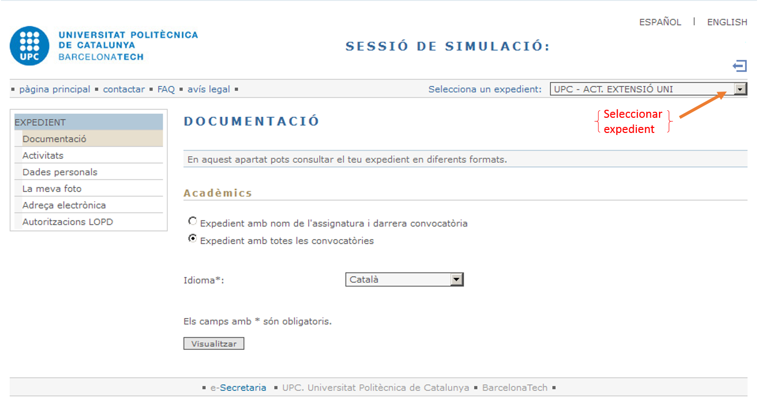 Expedient activitats e-Secretaria